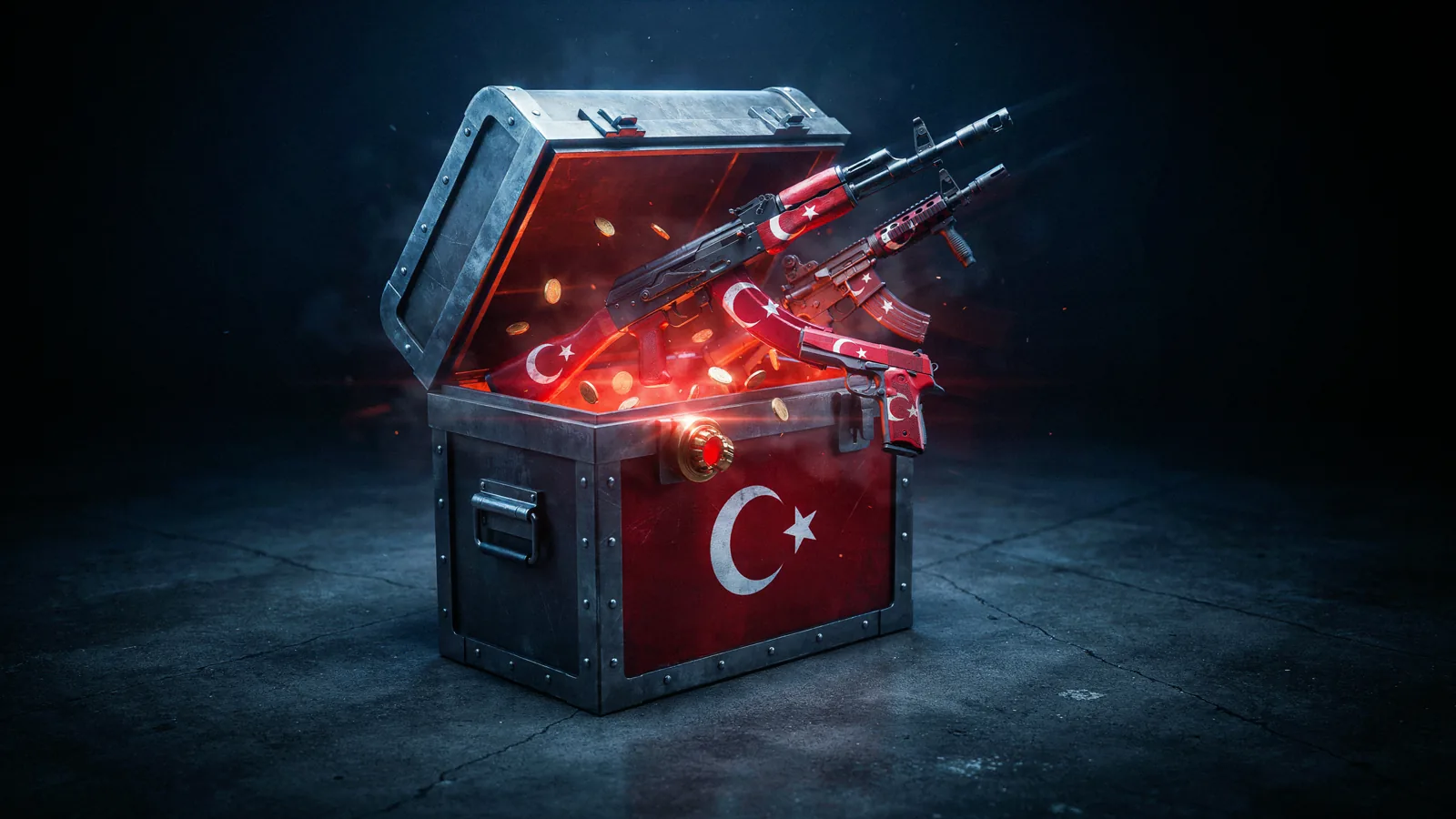 Türk bayrağı temalı kasa ve silah skinleri illüstrasyonu